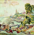 auf der volga 1910 Boris Mikhailovich Kustodiev Stadtbild Stadtszenen